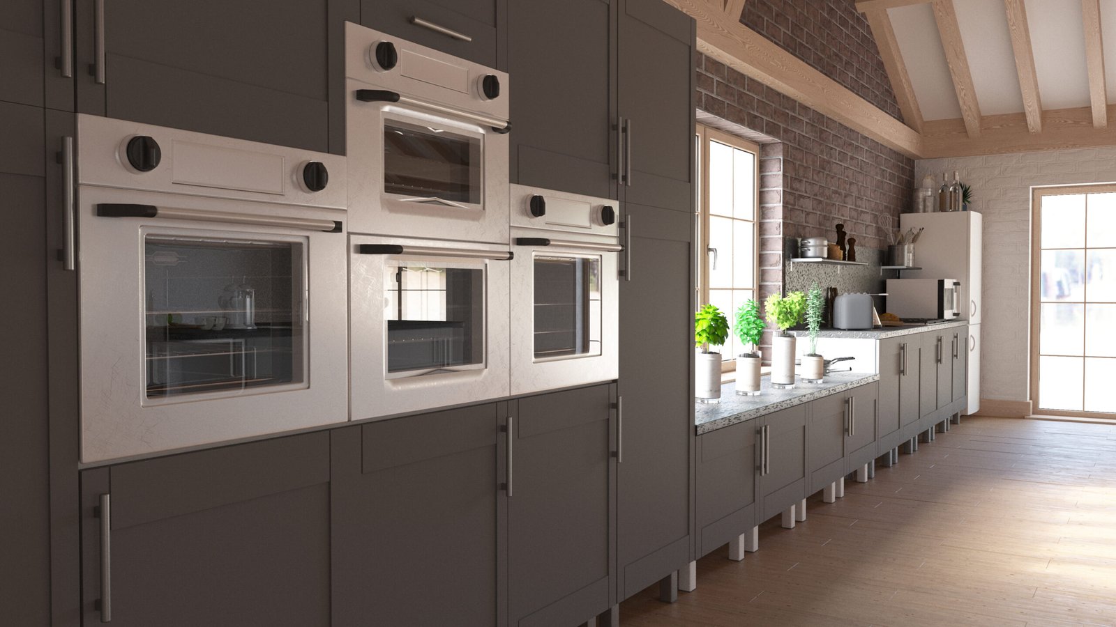 3D render of a contemporary kitchen interior